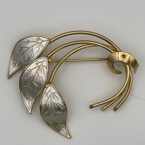 Vintage Brooch Leaves Gold Tone Silver Tone Circular Coro